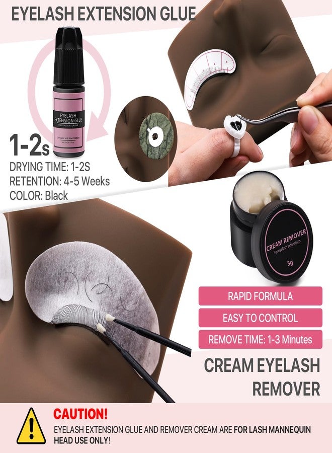 بريتي ميموري مجموعة بريتي ميموري لتطويل الرموش للمبتدئين، 343 قطعة، تتضمن كل ما يلزم: رأسين للتدريب، بخاخ للوجه، ملقط، غراء، مروحة USB للتدريب، أسود - Image 4